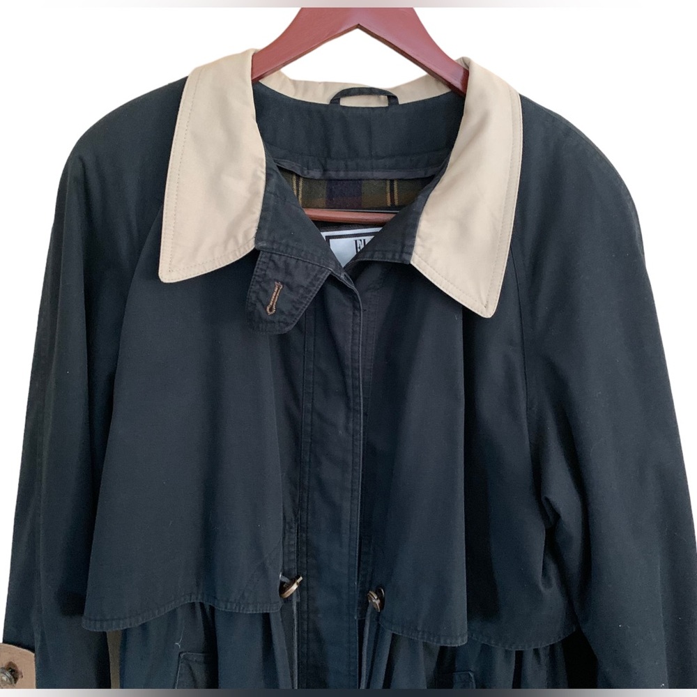 Vtg Fleet Street Black Long All Weather Trench Coat Plaid Liner Women’s Size 12P - Picture 7 of 15